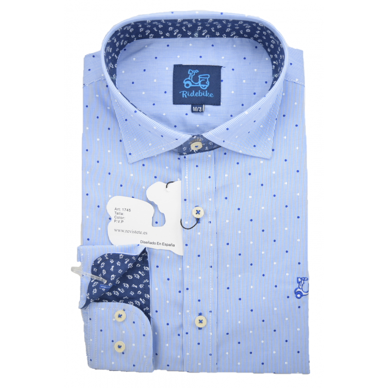 Camisa de milrayas con estampado cuello italiano 1 Camisa de milrayas con estampado cuello italiano