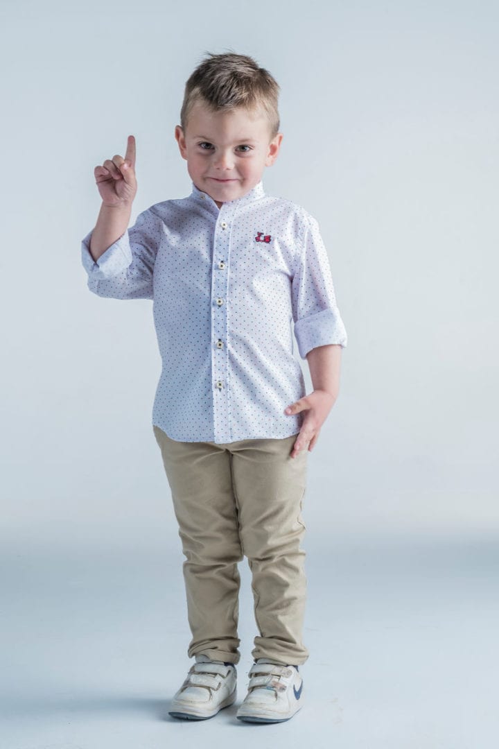 Camisa niño de topitos cuello mao 3 Camisa niño de topitos cuello mao - Imagen 3