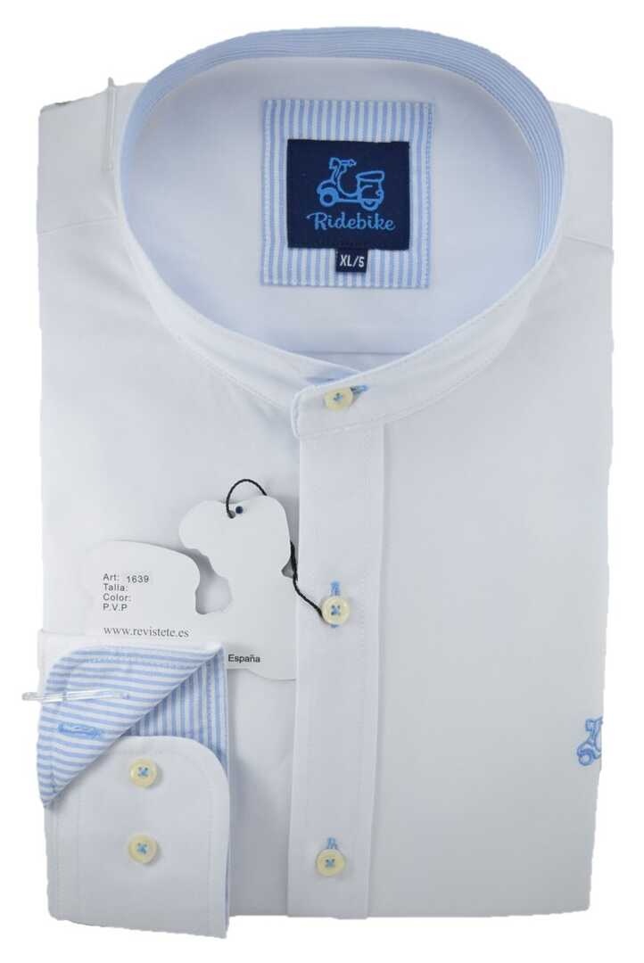 Camisa niño Oxford blanco cuello mao 1 Camisa niño Oxford blanco cuello mao