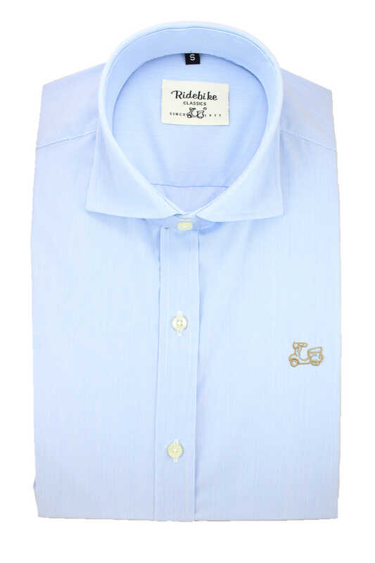 Camisa de milrayas celeste Made in Spain cuello italiano 1 Camisa de milrayas celeste Made in Spain cuello italiano
