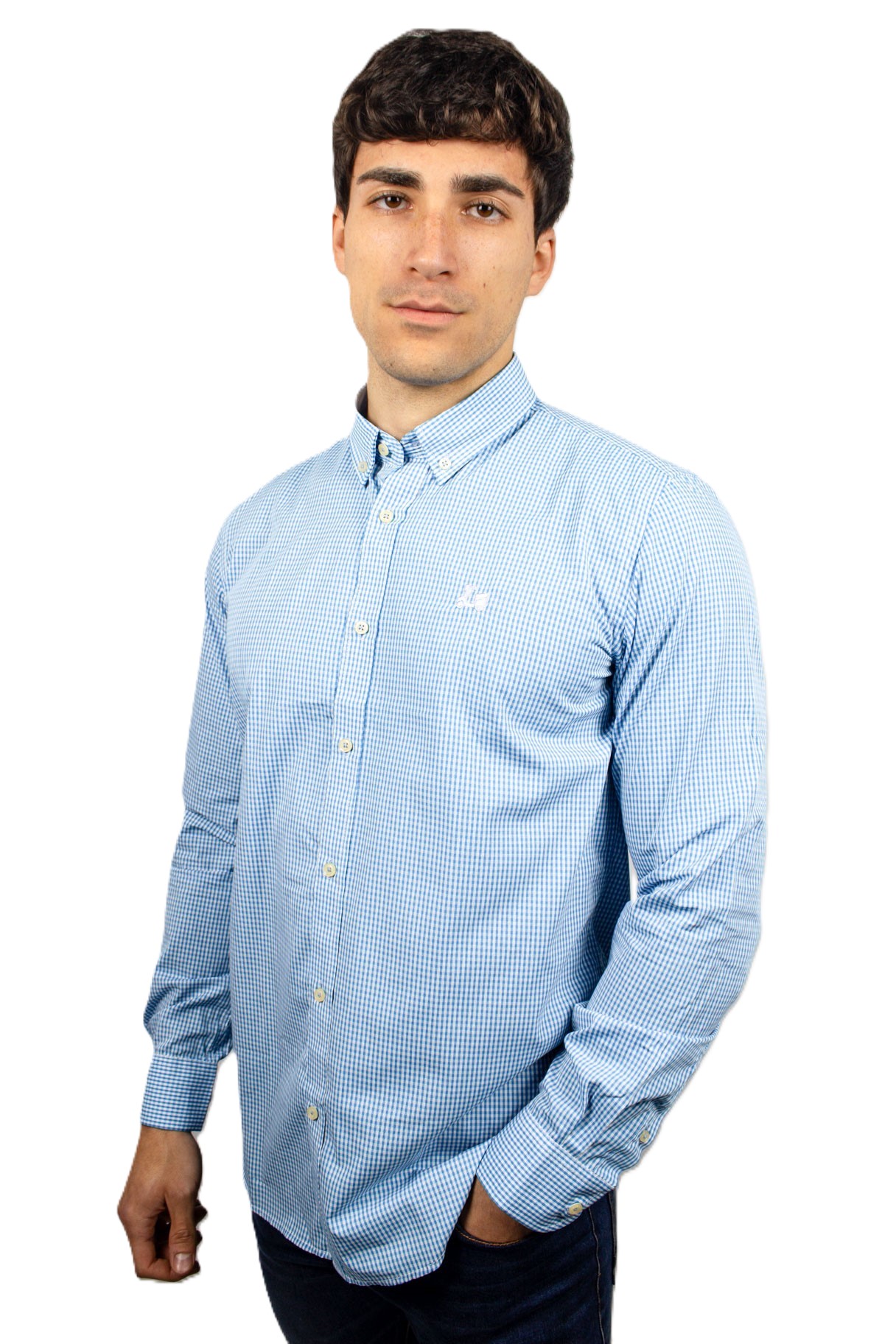 Camisa de cuadros Vichy celeste 1 Camisa de cuadros Vichy celeste